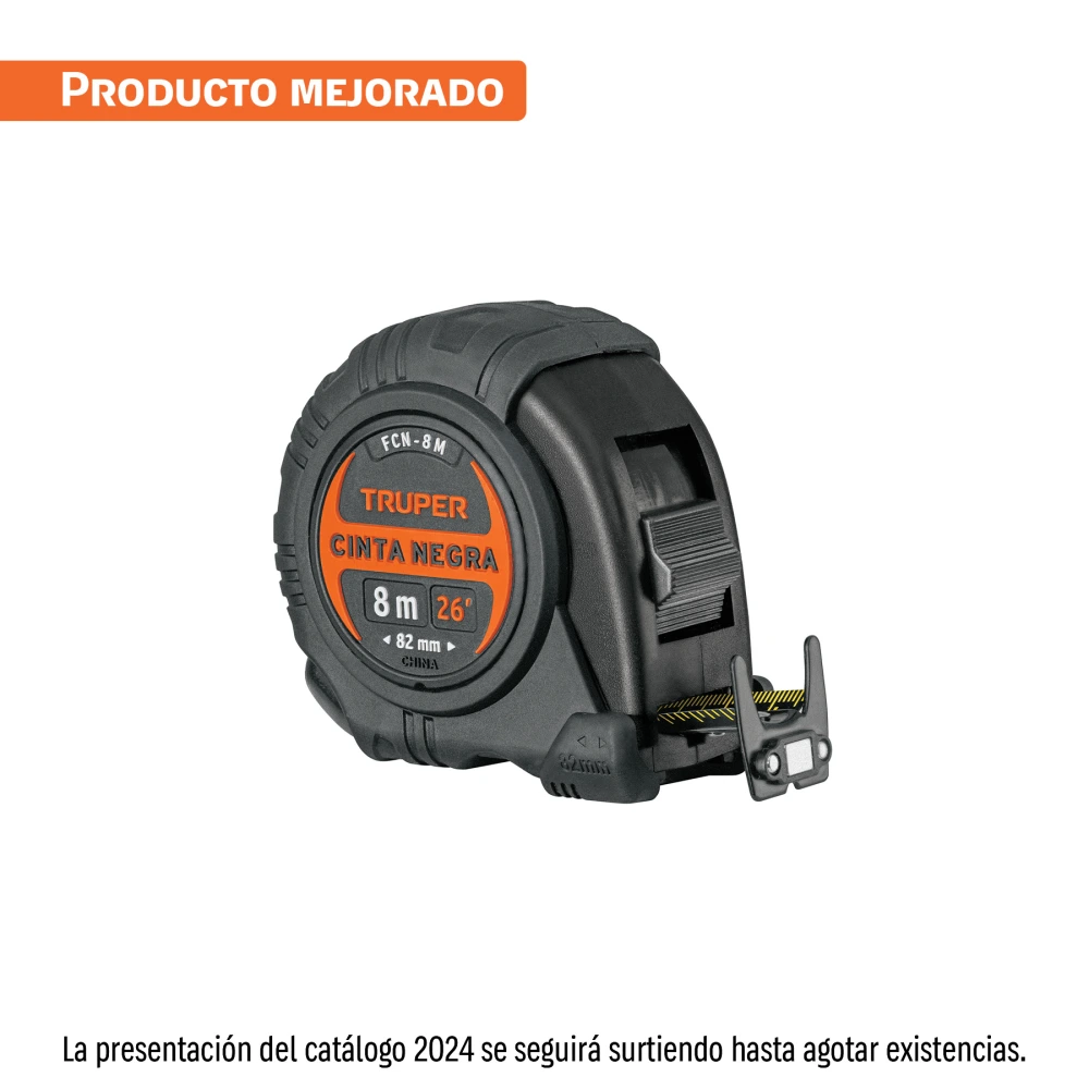 [FCN-8M] 11747 FLEXÓMETRO CONTRA IMPACTOS 8 M, CINTA NEGRA 25 MM, TRUPER