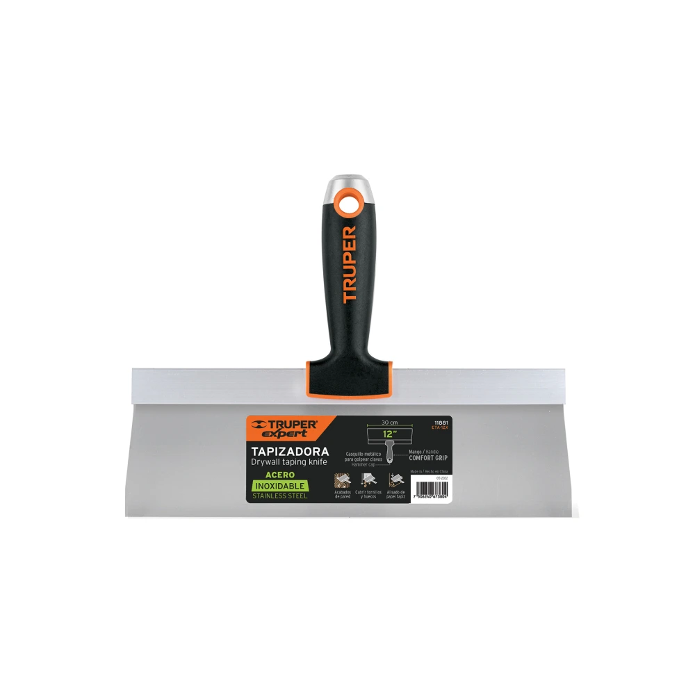 [ETA-12X] 11881 ESPÁTULA TAPIZADORA DE 12' ACERO INOXIDABLE, TRUPER EXPERT