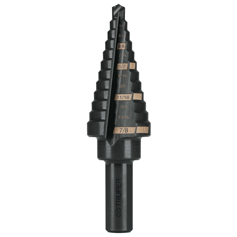 [BES-12] 12125 BROCA ESCALONADA ÓXIDO NEGRO 12ESCALONES 3/16' A 7/8',TRUPER