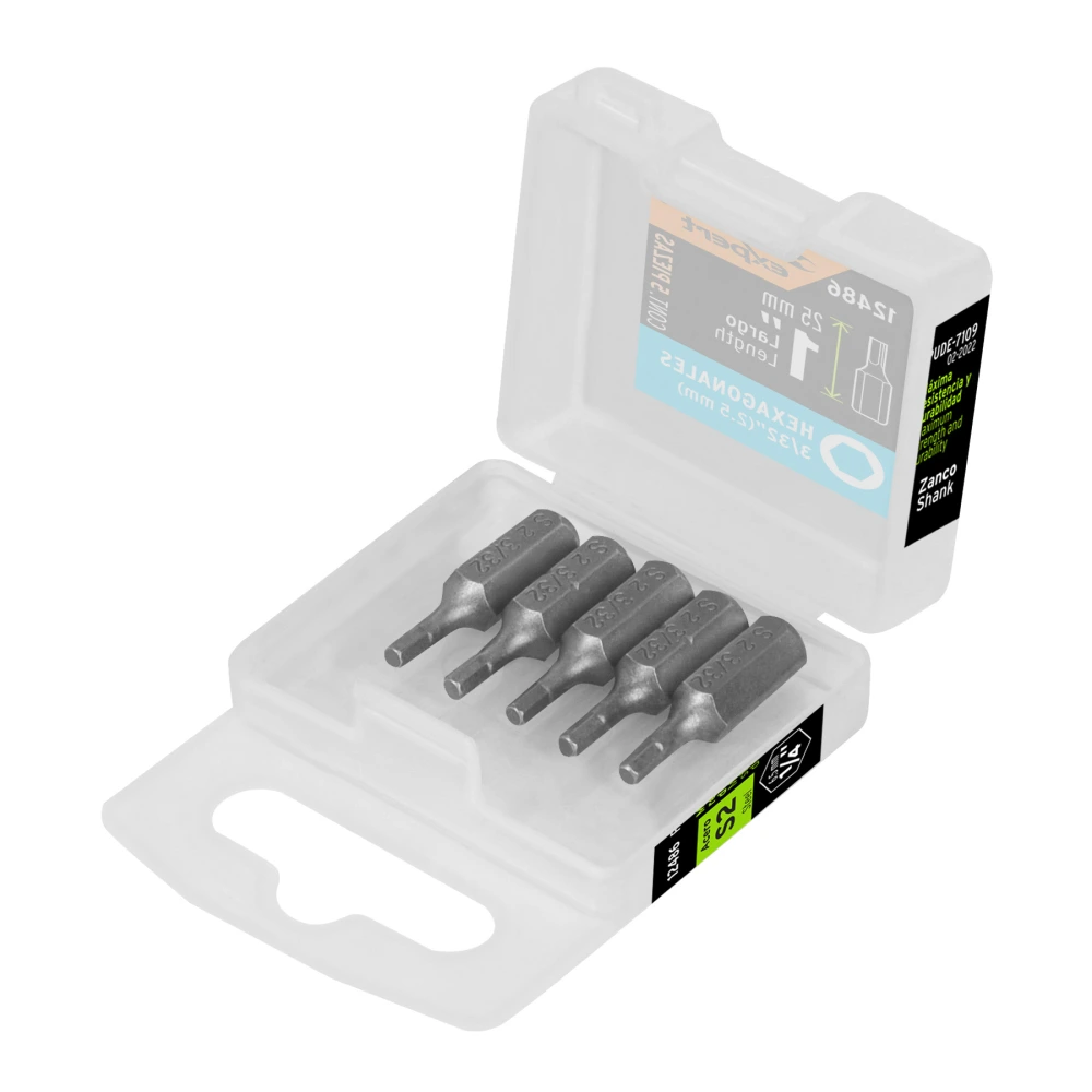 [PUDE-7109] 12486 ESTUCHE CON 5 PUNTAS HEXAGONALES DE 3/32MM LARGO 1', EXPERT