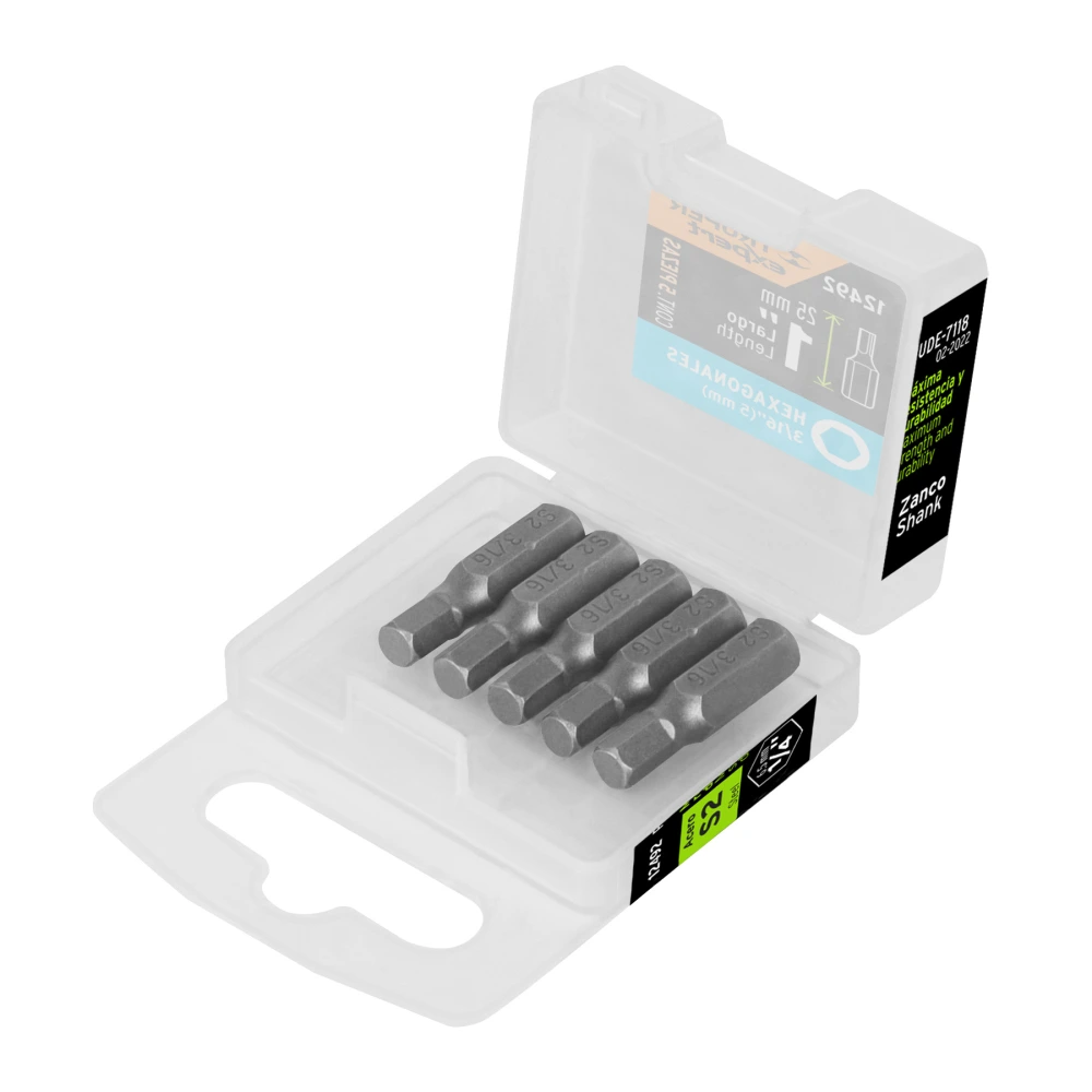 [PUDE-7118] 12492 ESTUCHE CON 5 PUNTAS HEXAGONALES DE 3/16MM LARGO 1', EXPERT