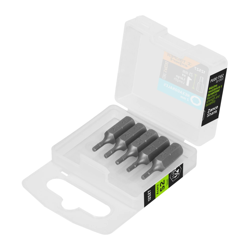 [PUDE-7102] 12527 ESTUCHE CON 5 PUNTAS HEXAGONALES DE 2 MM LARGO 1', EXPERT