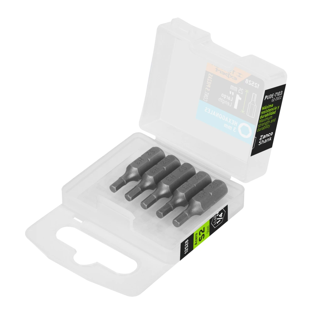 [PUDE-7103] 12528 ESTUCHE CON 5 PUNTAS HEXAGONALES DE 3 MM LARGO 1', EXPERT