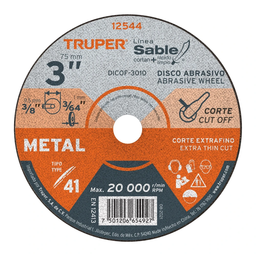 [DICOF-3010] 12544 DISCO ABRASIVO DE CORTE PRECISO METAL 3' X 1 MM, TRUPER