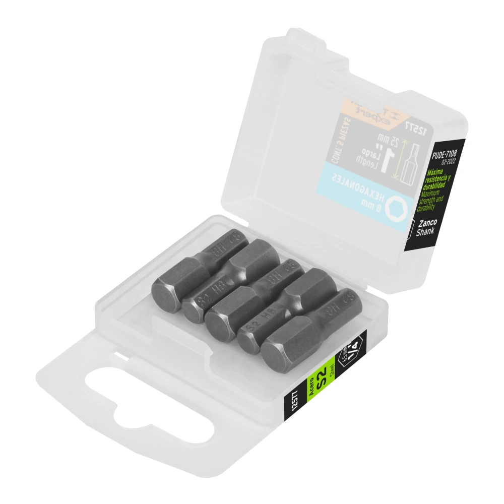 [PUDE-7108] 12577 ESTUCHE CON 5 PUNTAS HEXAGONALES DE 8 MM LARGO 1', EXPERT