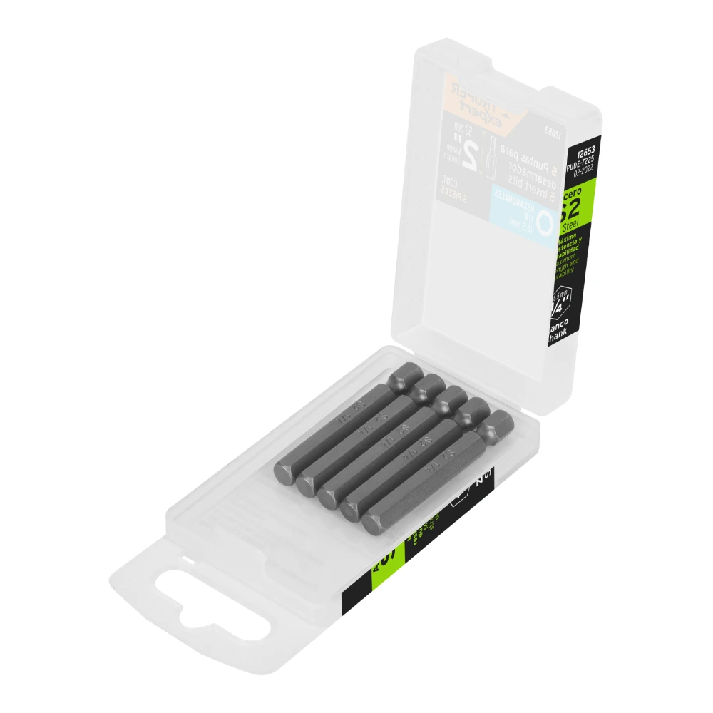 [PUDE-7225] 12653 ESTUCHE CON 5 PUNTAS HEXAGONALES DE 1/4MM LARGO 2', EXPERT