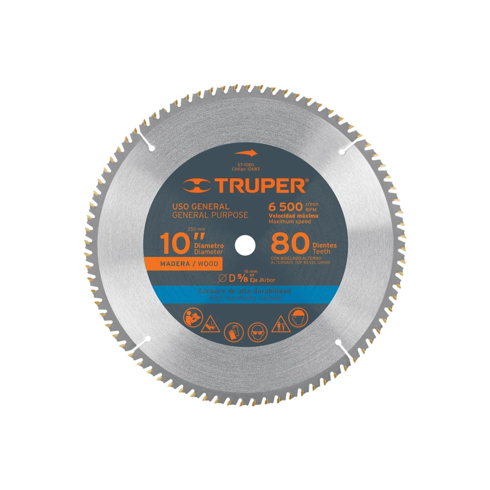 [ST-1080] 12683 DISCO SIERRA 10' PARA MADERA, 80 DIENTES CENTRO 5/8', TRUPER