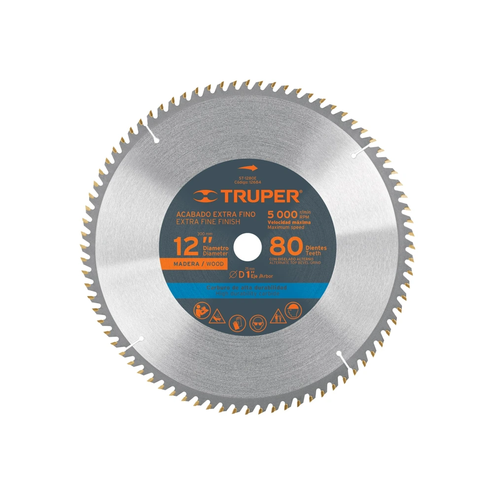 [ST-1280E] 12684 DISCO SIERRA 12' PARA MADERA, 80 DIENTES CENTRO 1', TRUPER