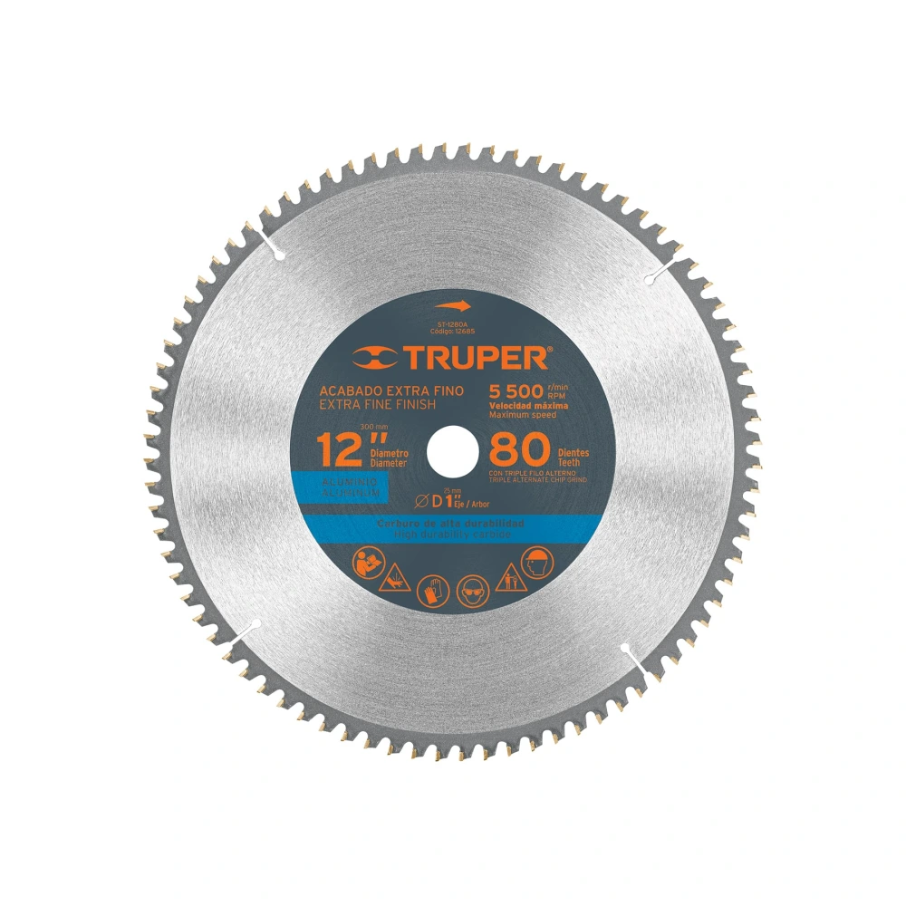 [ST-1280A] 12685 DISCO SIERRA 12' PARA ALUMINIO, 80 DIENTES CENTRO 1', TRUPER