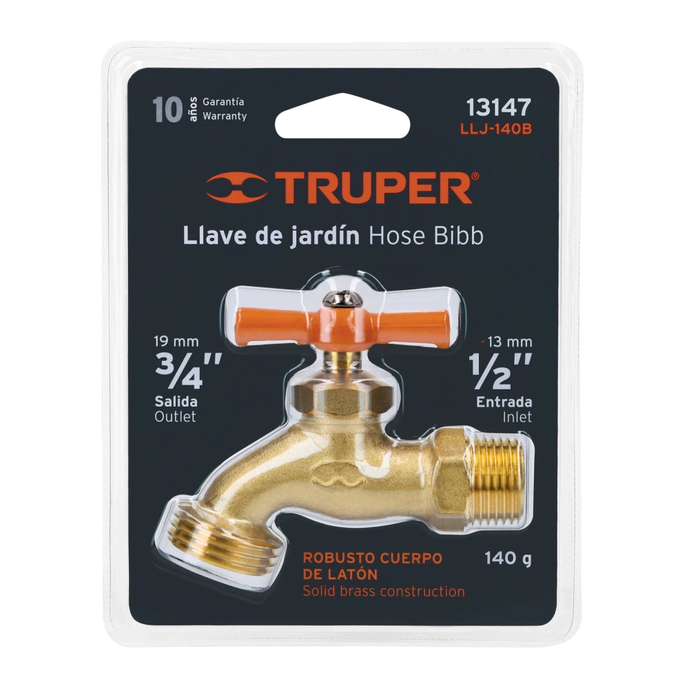 [LLJ-140B] 13147 LLAVE P/MANGUERA, DE LATÓN 140G, 1/2', BLÍSTER, TRUPER