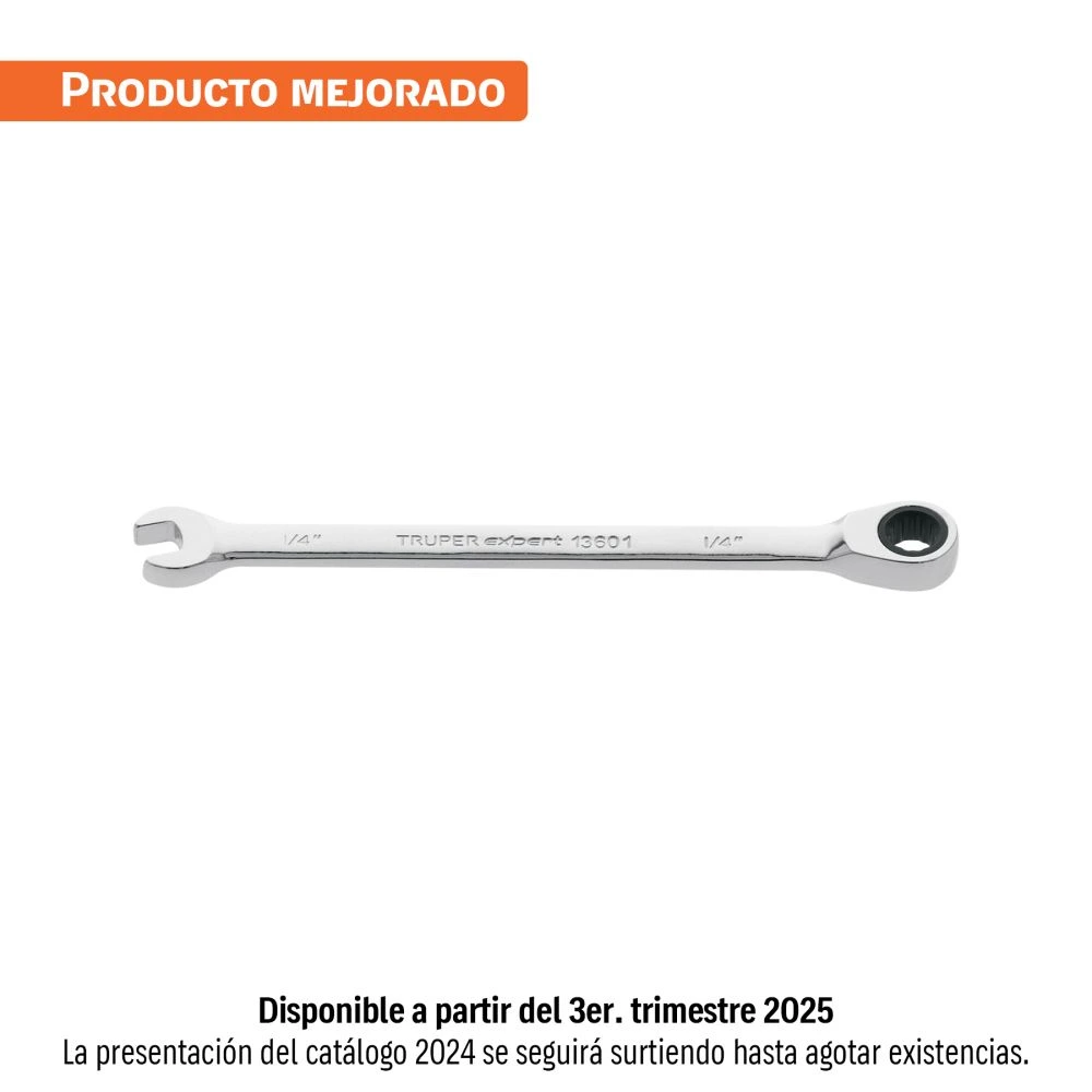 13601 LLAVE COMBINADA CON MATRACA 1/4' X 120 MM LARGO, EXPERT