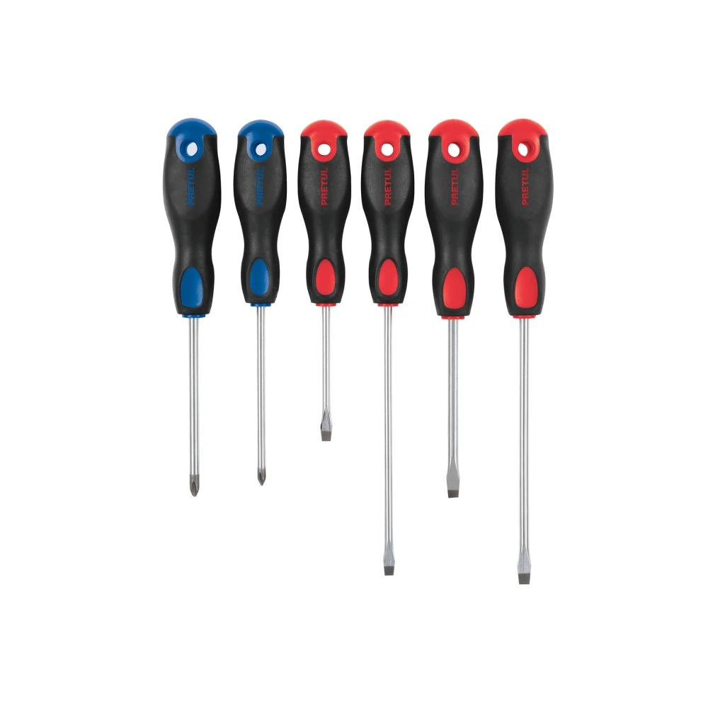20220 JUEGO DE 6 DESARMADORES MANGO COMFORT GRIP, PRETUL