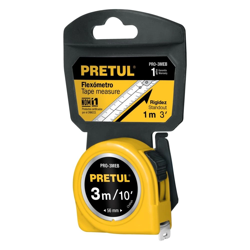 [PRO-3MEB] 21605 FLEXÓMETRO AMARILLO 3 M CINTA 13 MM, EN TARJETA, PRETUL