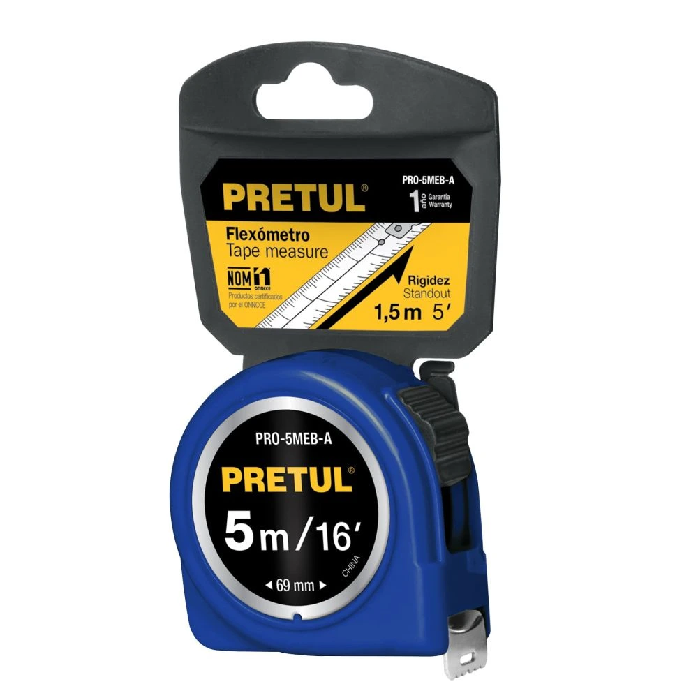 21610 FLEXÓMETRO AZUL 5 M CINTA 19 MM, EN TARJETA, PRETUL