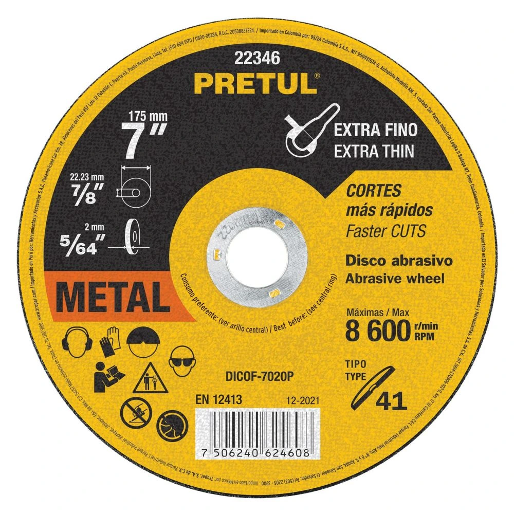 22346 DISCO ABRASIVO DE CORTE PRECISO METAL 7' X 2 MM, PRETUL