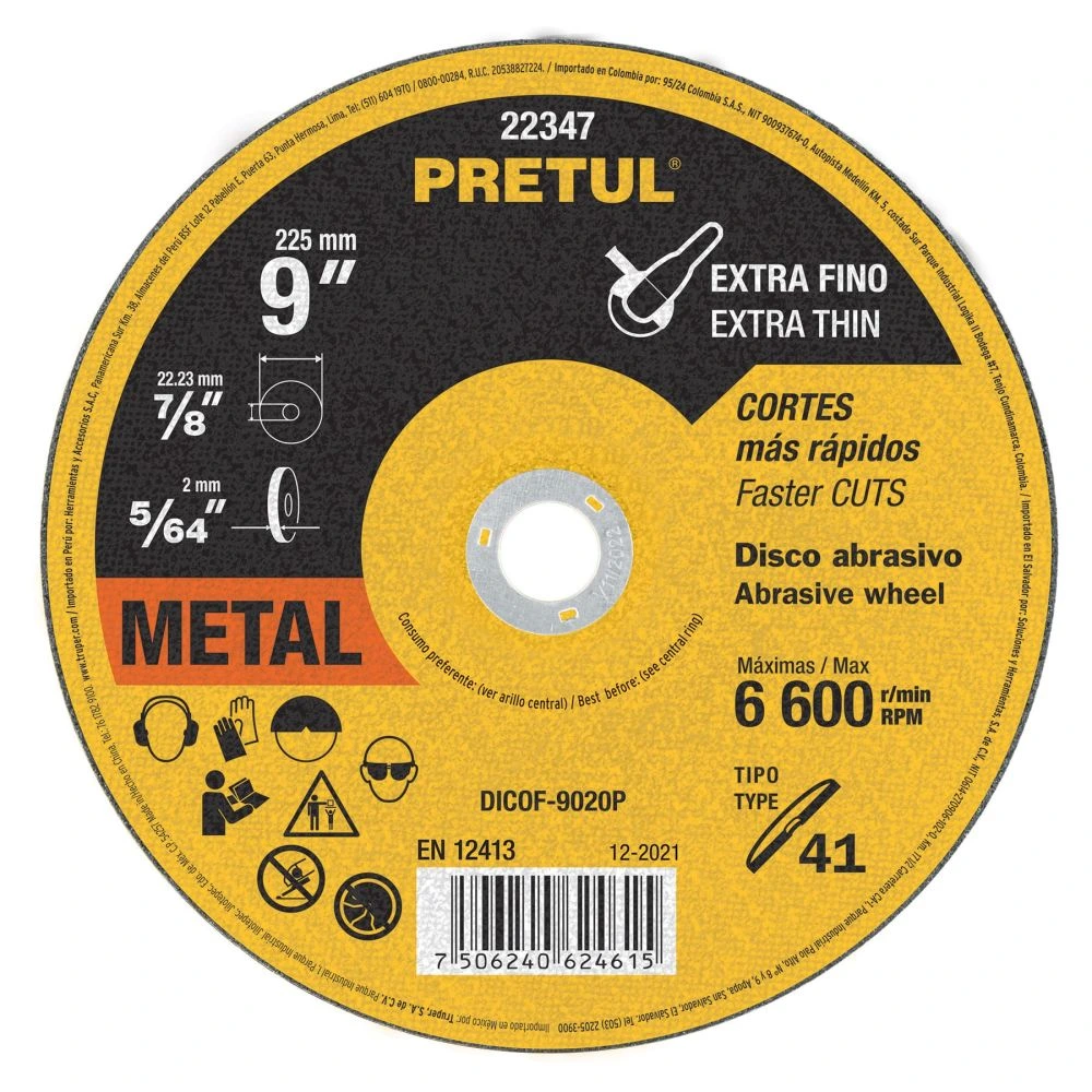 22347 DISCO ABRASIVO DE CORTE PRECISO METAL 9' X 2 MM, PRETUL