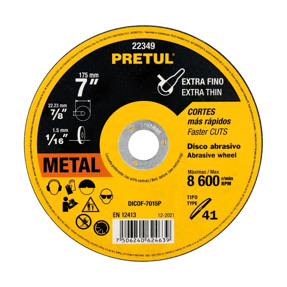 22349 DISCO ABRASIVO DE CORTE PRECISO METAL 7' X 1.5 MM, PRETUL