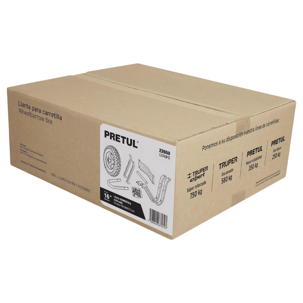 22650 CAJA C/LLANTA NEUMÁTICA Y ACC. P/CARRETILLA ROJA PRETUL