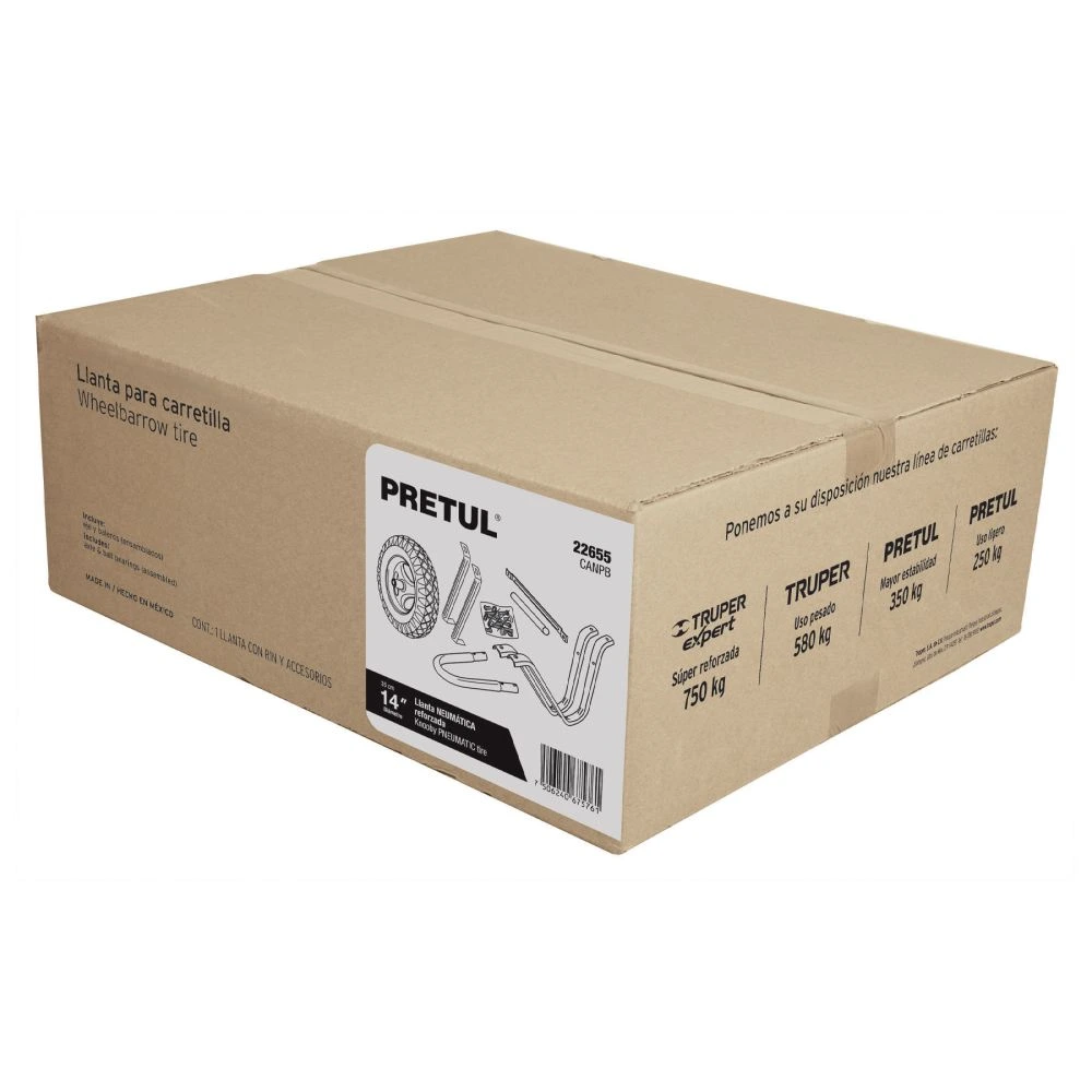 22655 CAJA C/LLANTA NEUMÁTICA Y ACC. P/CARRETILLA GRIS PRETUL