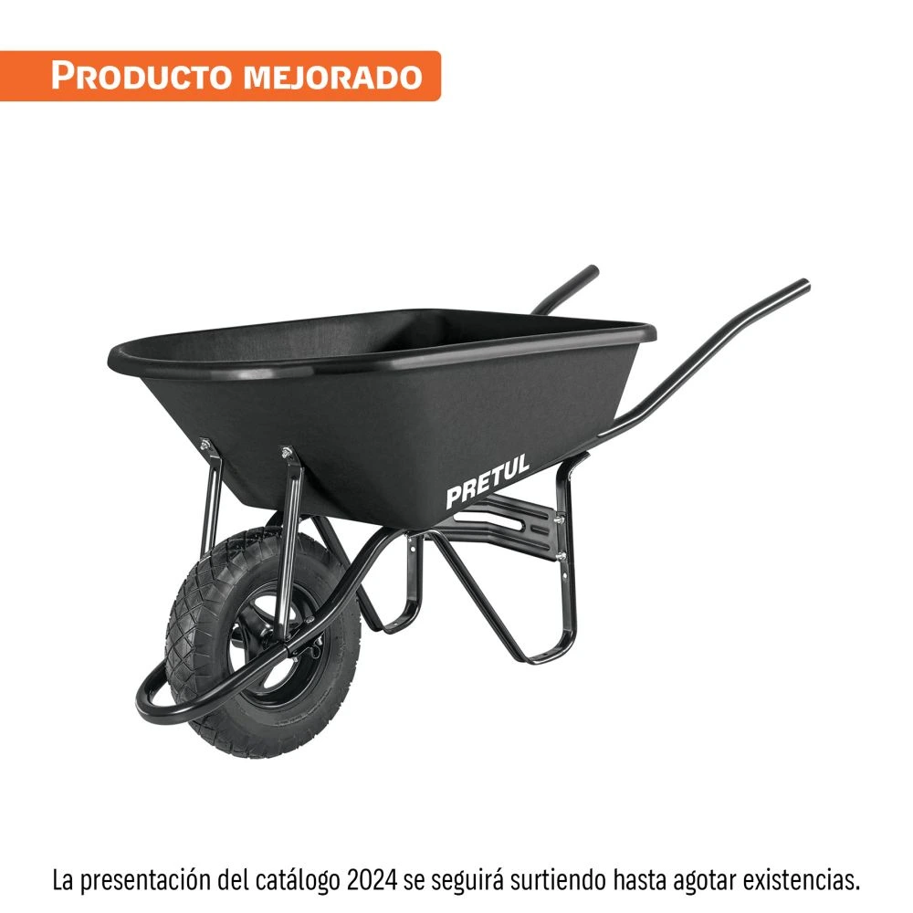[TP-5N] 22703 CARRETILLA CONCHA PLÁSTICA 5 FT3 NEUMÁTICA B/TUBULAR, PRETUL