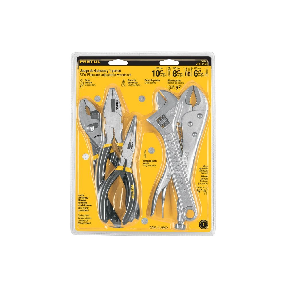 22971 JUEGO DE 4 PINZAS Y 1 LLAVE AJUSTABLE, PRETUL