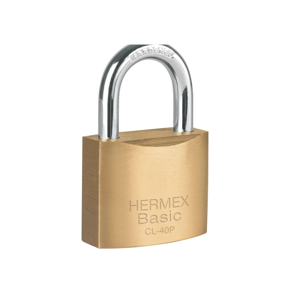 [CL-40P] 23515 CANDADO DE LATÓN 40 MM GANCHO CORTO EN BLÍSTER, HERMEX BASIC