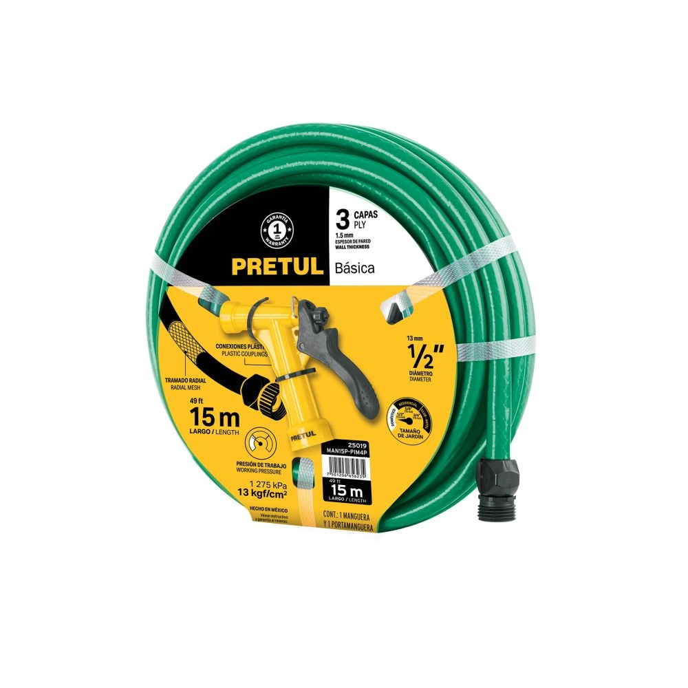 [MAN15P-PIM4P] 25019 COMBO MANGUERA MAN-15X1/2P Y PISTOLA DE RIEGO PIM-4P, PRETUL