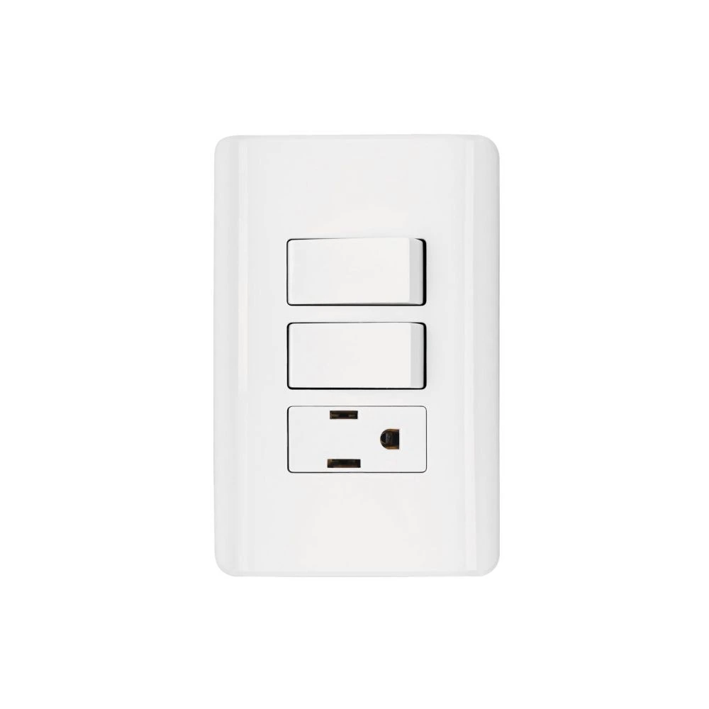 25081 PLACA ARMADA CON CONTACTO Y 2 INTERRUPTORES SENCILLOS, BASIC