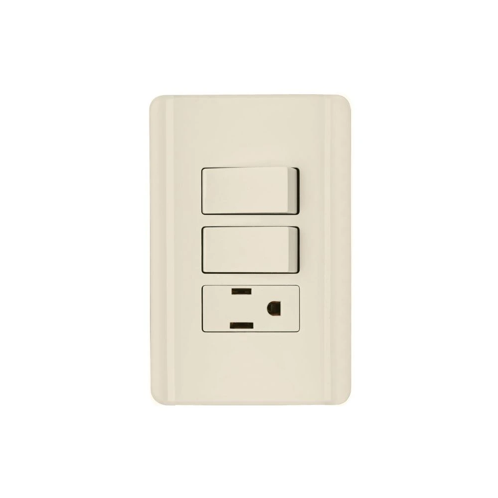 [PA-APCO-B2I] 26635 PLACA ARMADA 2 INTERRUPTORES Y CONTACTO, MARFIL, BASIC