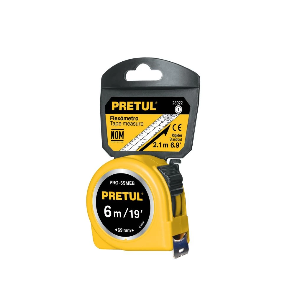 [PRO-55MEB] 28022 FLEXÓMETRO AMARILLO 6 M CINTA 25 MM, EN TARJETA, PRETUL