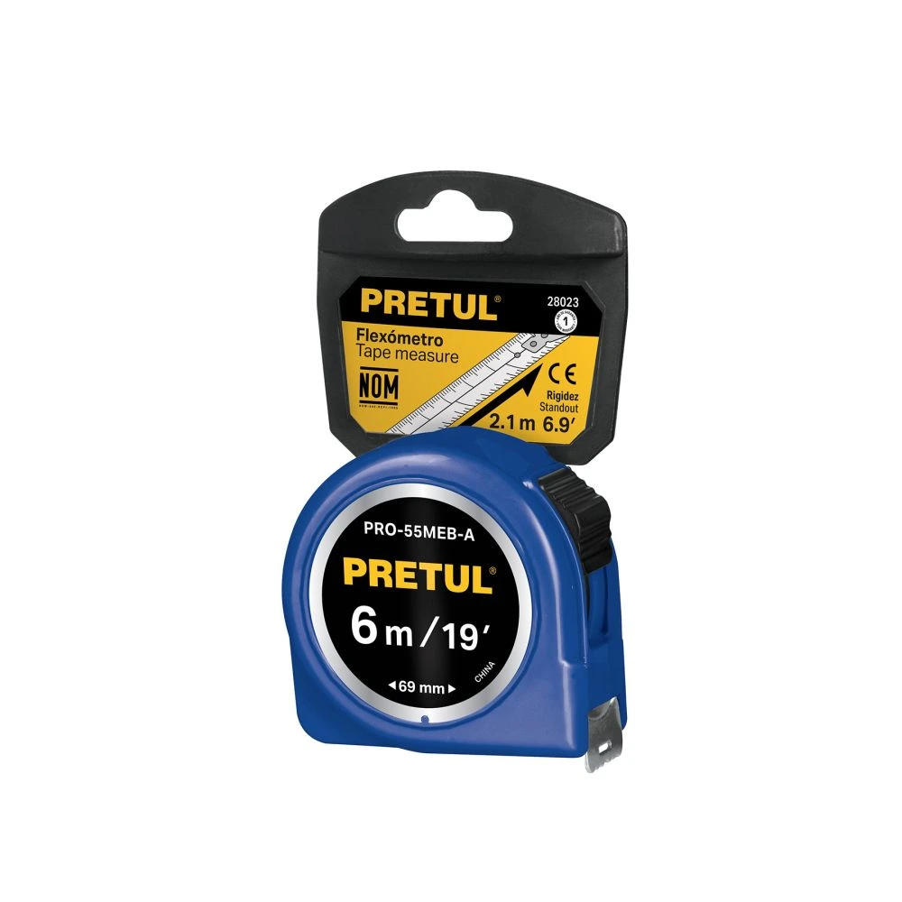 28023 FLEXÓMETRO AZUL 6 M CINTA 25 MM, EN TARJETA, PRETUL