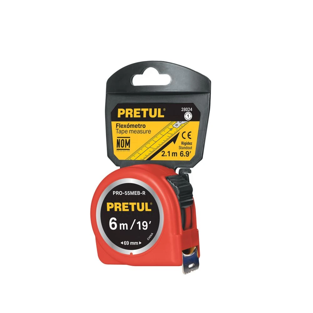[PRO-55MEB-R] 28024 FLEXÓMETRO ROJO 6 M CINTA 25 MM, EN TARJETA, PRETUL