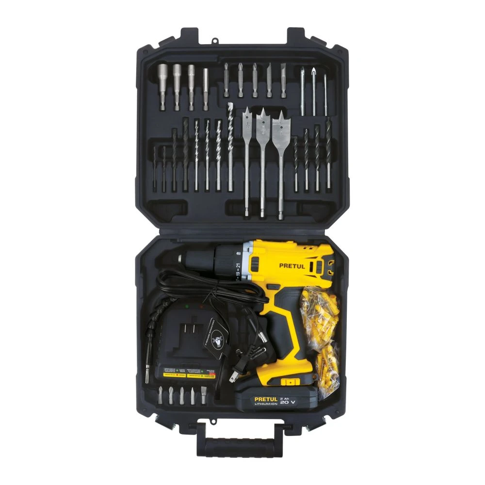 29001 KIT TALADRO/DESTORNILLADOR 1/2', 20V, 32 ACCESORIOS, PRETUL