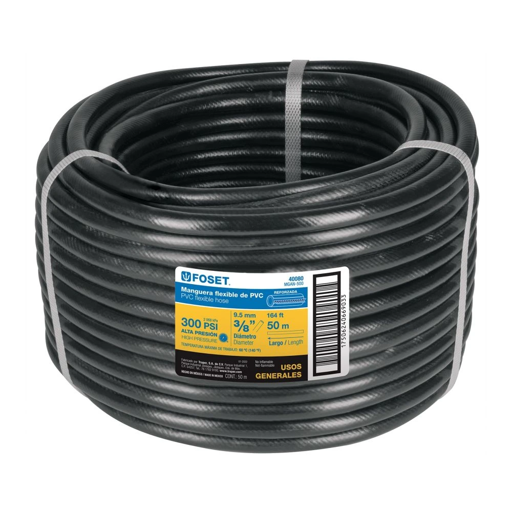 40080 MANGUERA PARA GAS, PVC NEGRA, 3/8' SIN CONEXIÓN, 50 M, FOSET