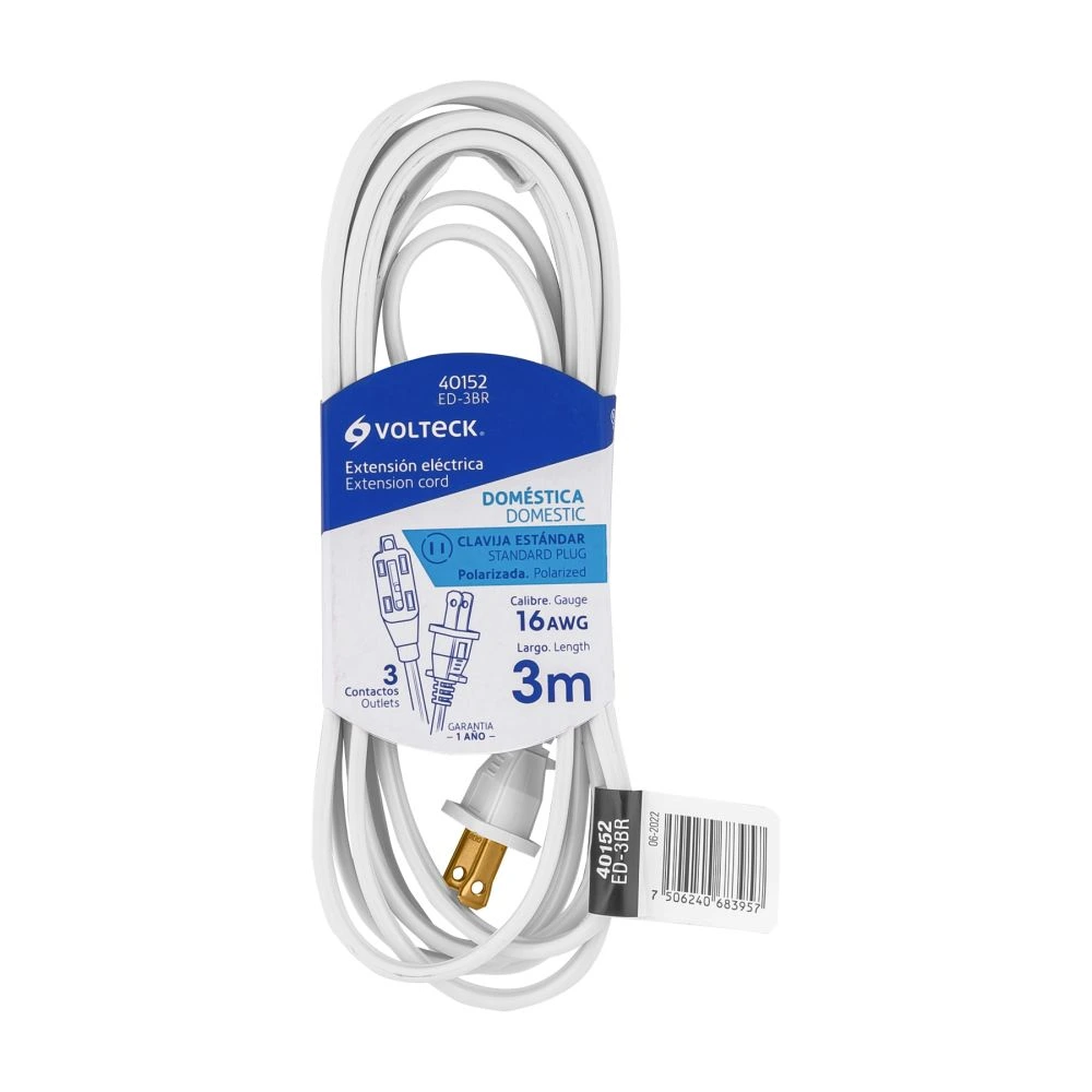 40152 EXTENSIÓN ELÉCTRICA DOMÉSTICA 3 M CLAVIJA RECTA, BLANCA
