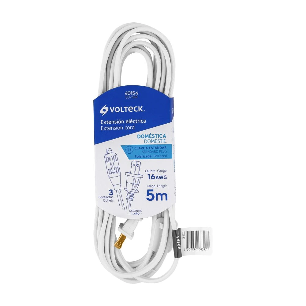 40154 EXTENSIÓN ELÉCTRICA DOMÉSTICA 5 M CLAVIJA RECTA, BLANCA