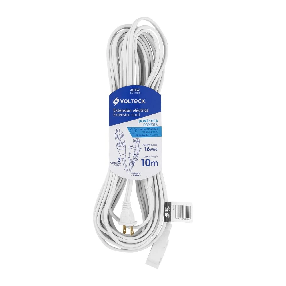40157 EXTENSIÓN ELÉCTRICA DOMÉSTICA 10 M CLAVIJA RECTA, BLANCA