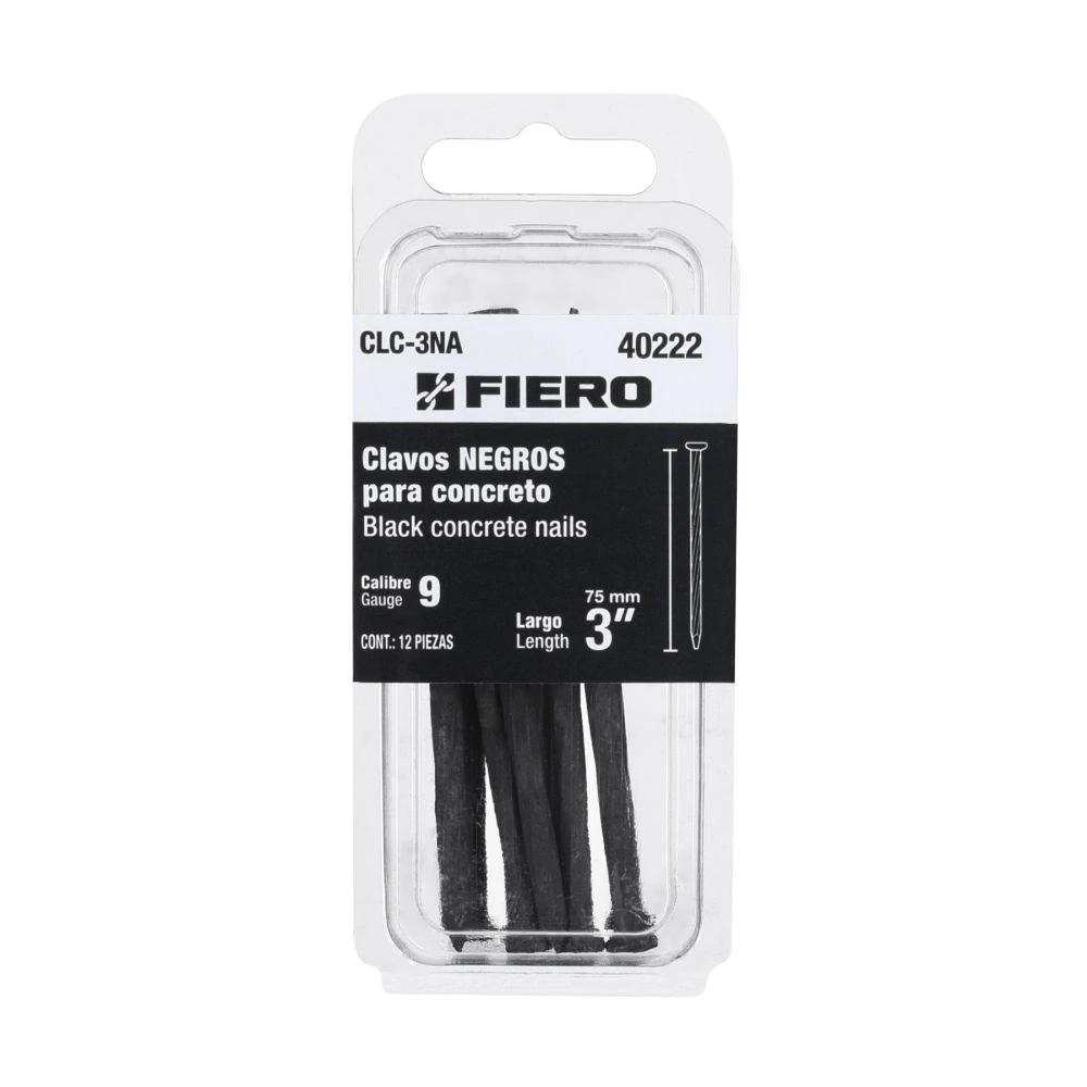 40222 BLÍSTER CON 12 CLAVOS NEGROS PARA CONCRETO 3', FIERO