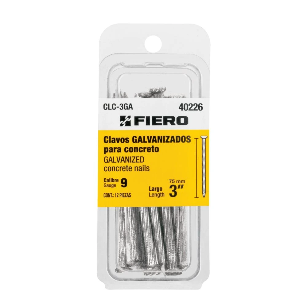 40226 BLÍSTER CON 12 CLAVOS GALVANIZADOS PARA CONCRETO 3', FIERO