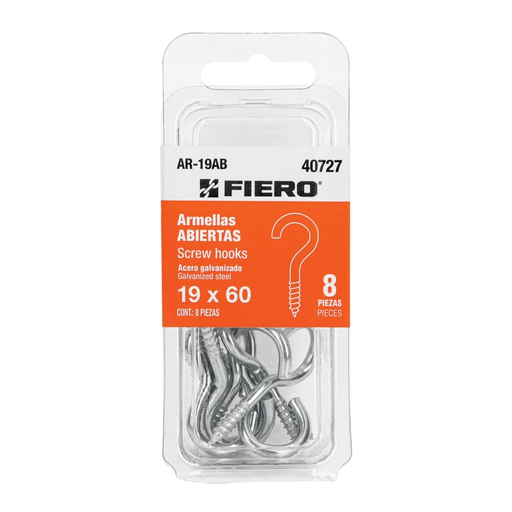 40727 BLÍSTER CON 8 ARMELLAS ABIERTAS DE 19 X 60, FIERO