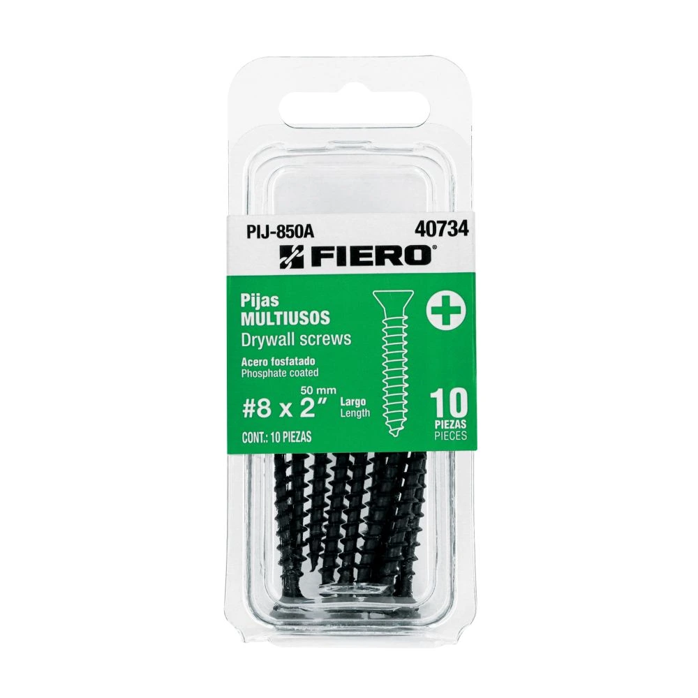 40734 BLÍSTER 10 PIJAS #8 X 2' CABEZA PLANA PHILLIPS MULTIUSOS