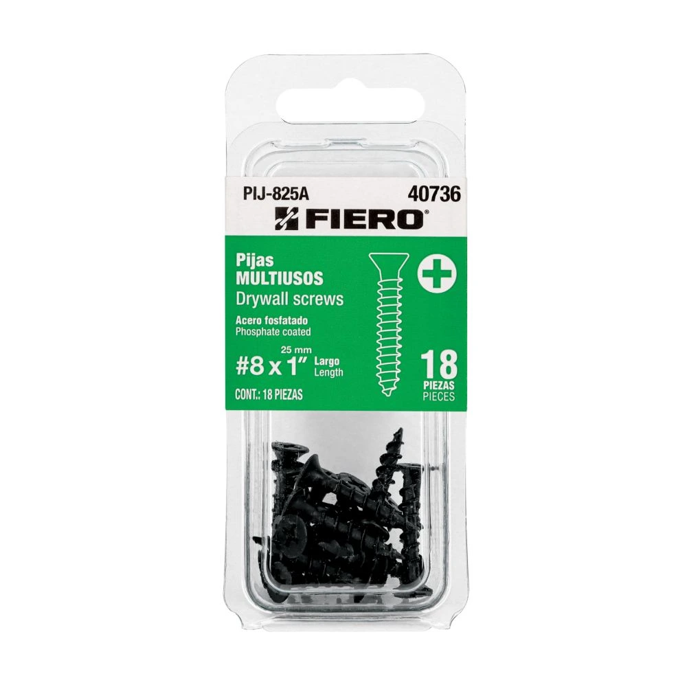 40736 BLÍSTER 18 PIJAS #8 X 1' CABEZA PLANA PHILLIPS MULTIUSOS