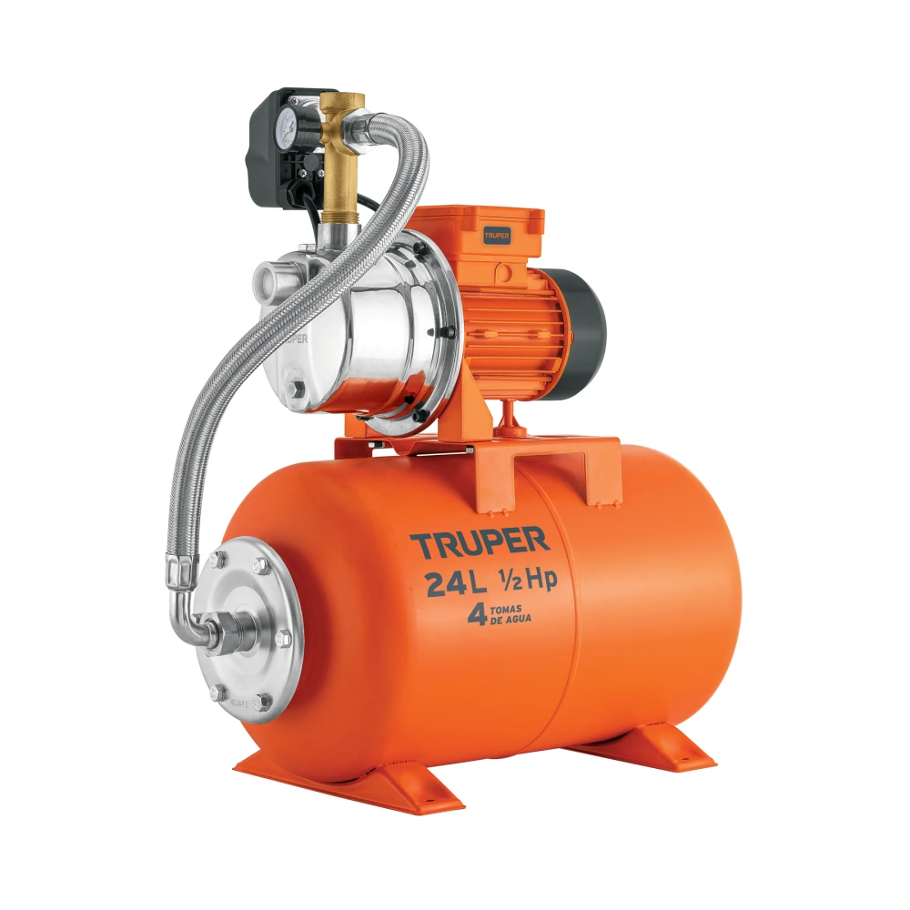 10077 EQUIPO HIDRONEUMÁTICO 24L, JET INOXIDABLE 1/2 HP, TRUPER