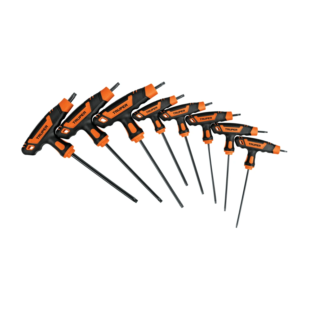 100935 JUEGO DE 8 LLAVES TORX EXTRALARGAS CON MANGO T, TRUPER