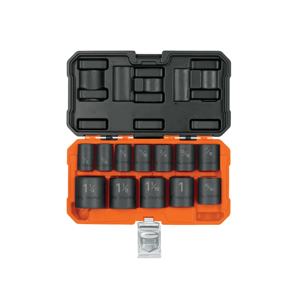 100943 JUEGO DE 12 DADOS CUADRO 1/2' DE IMPACTO 6 PUNTAS STD