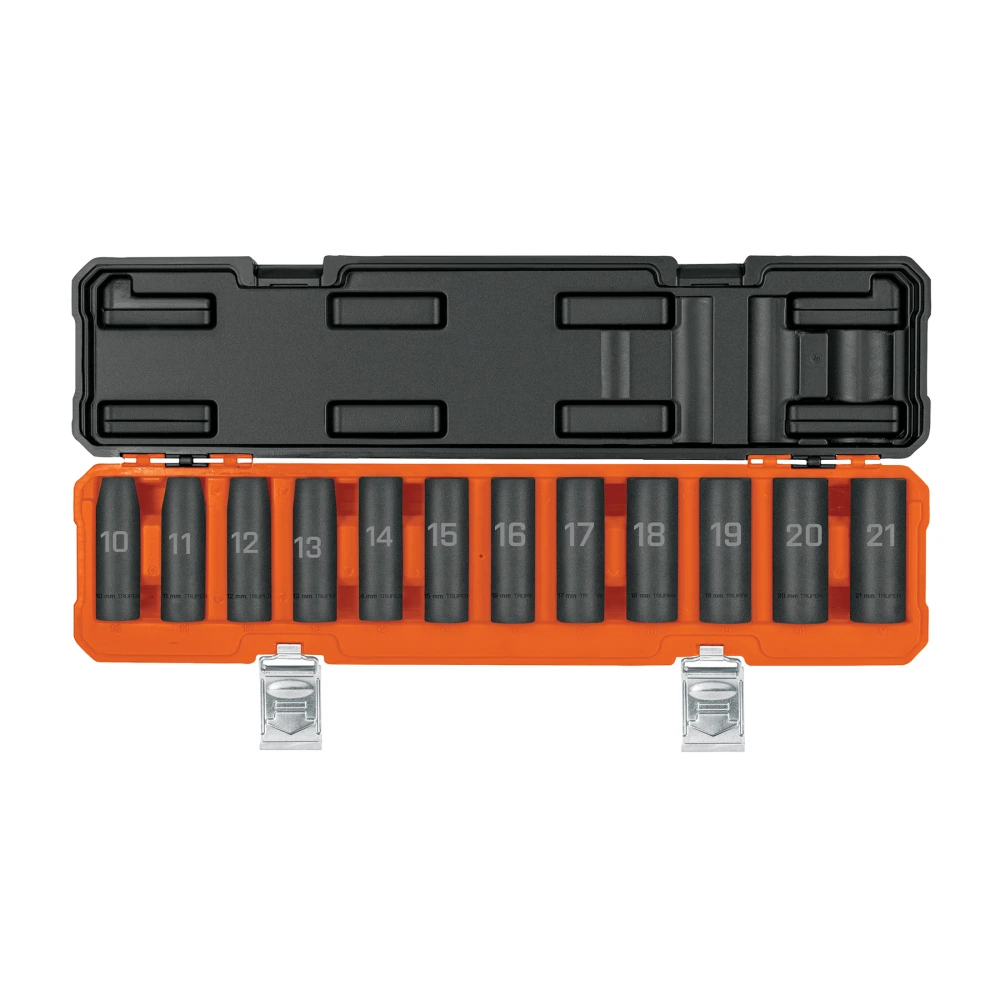 100946 JUEGO DE 12 DADOS LARGOS DE IMPACTO CUADRO 1/2', 6 PUNTAS MM