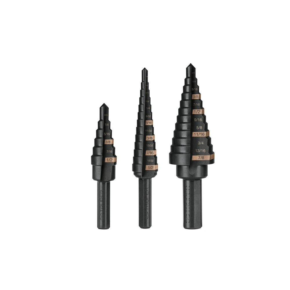100988 JUEGO DE 3 BROCAS ESCALONADAS DE ÓXIDO NEGRO, TRUPER