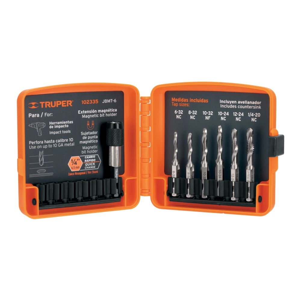 102335 JUEGO DE 6 BROCAS HSS CON MACHUELO PARA METAL, TRUPER