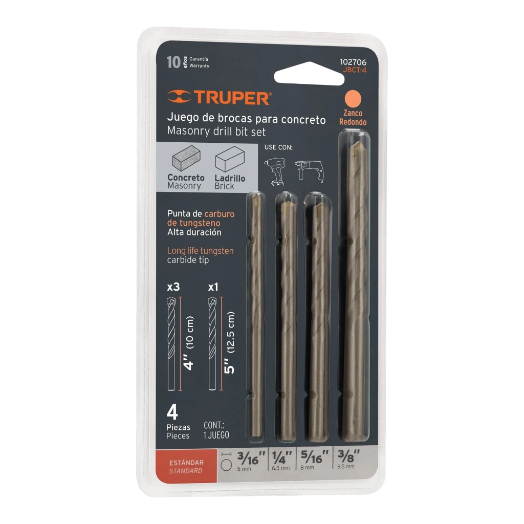 102706 JUEGO DE 4 BROCAS PARA CONCRETO, TRUPER