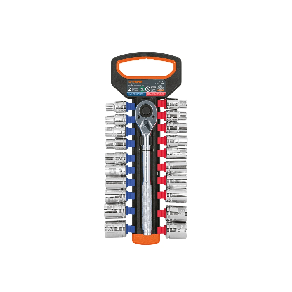 103110 JUEGO DE DADOS MM Y STD CON MATRACA, CUADRO 1/2', TRUPER